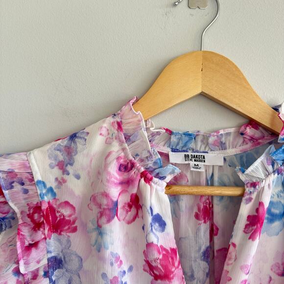 BB Dakota Steve Madden Floral Vibes Ruffle Trim Sleeve Dress Pink M - Picture 6 of 9